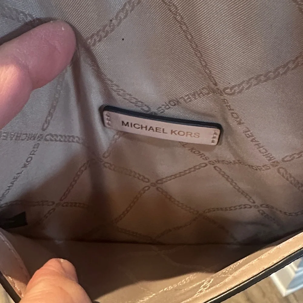 Michael Kors Beige and Pink Logo Clutch